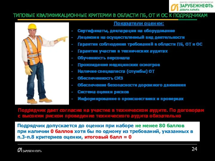 ТИПОВЫЕ КВАЛИФИКАЦИОННЫЕ КРИТЕРИИ В ОБЛАСТИ ПБ, ОТ И ОС К ПОДРЯДЧИКАМ