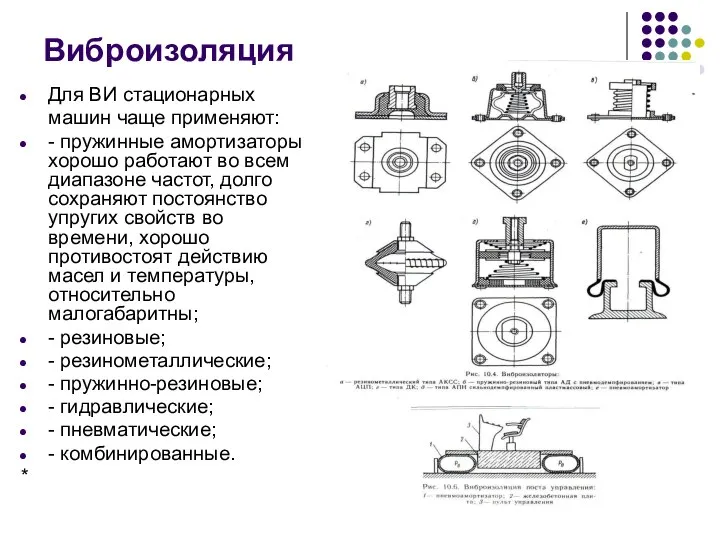 Виброизоляция Для ВИ стационарных машин чаще применяют: - пружинные амортизаторы хорошо