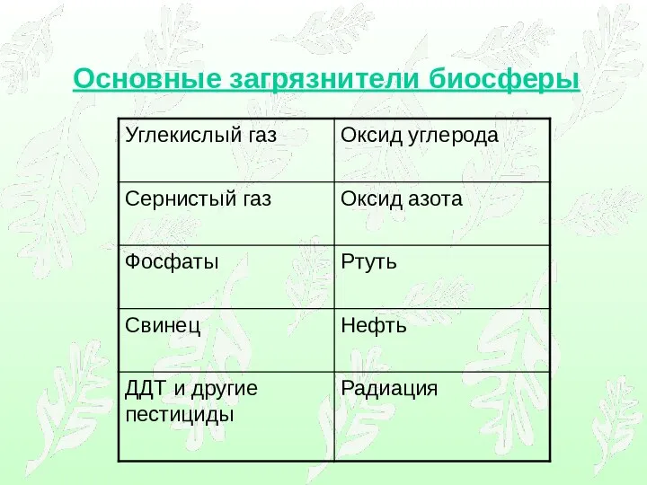 Основные загрязнители биосферы