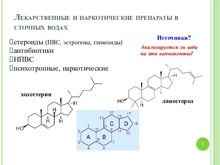 Лекарственные и наркотические препараты в сточных водах Источники? стероиды (ПВС, эстрогены,