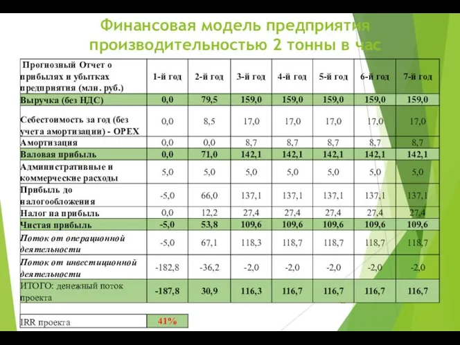 Финансовая модель предприятия производительностью 2 тонны в час