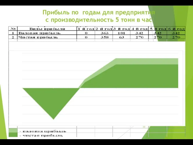 Прибыль по годам для предприятия с производительность 5 тонн в час