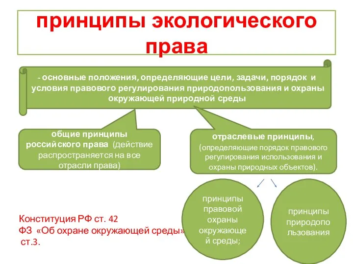 принципы экологического права Конституция РФ ст. 42 ФЗ «Об охране окружающей