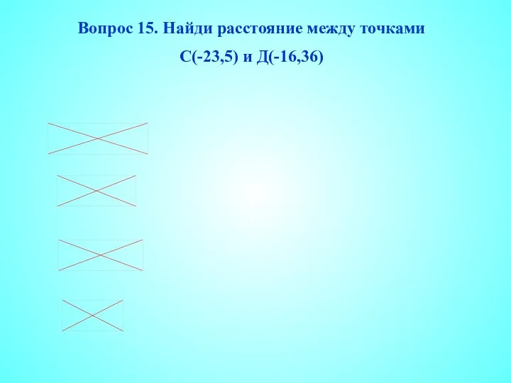 Вопрос 15. Найди расстояние между точками С(-23,5) и Д(-16,36)