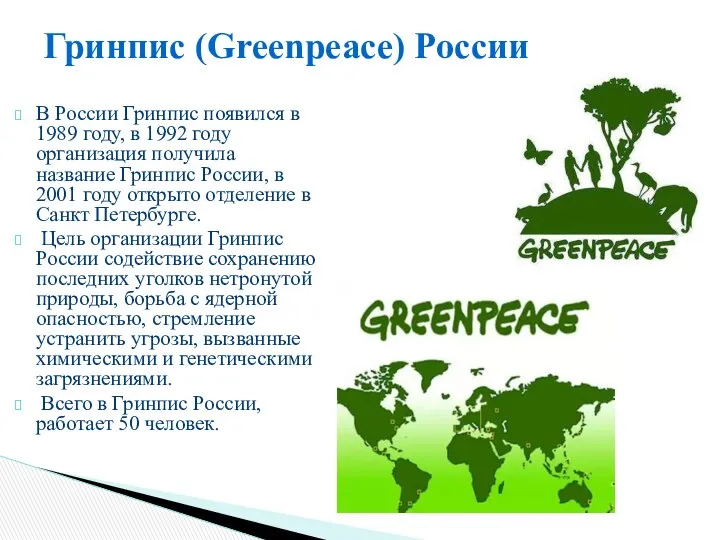 В России Гринпис появился в 1989 году, в 1992 году организация