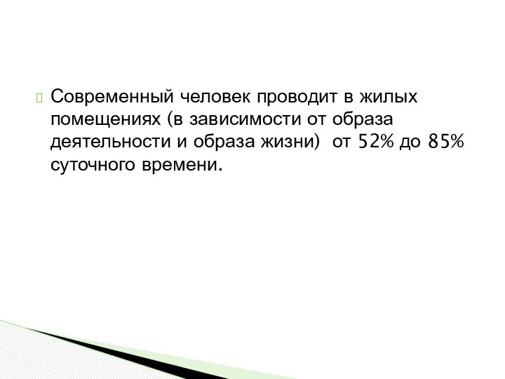 Современный человек проводит в жилых помещениях (в зависимости от образа деятельности