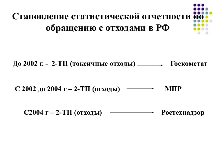 До 2002 г. - 2-ТП (токсичные отходы) Становление статистической отчетности по