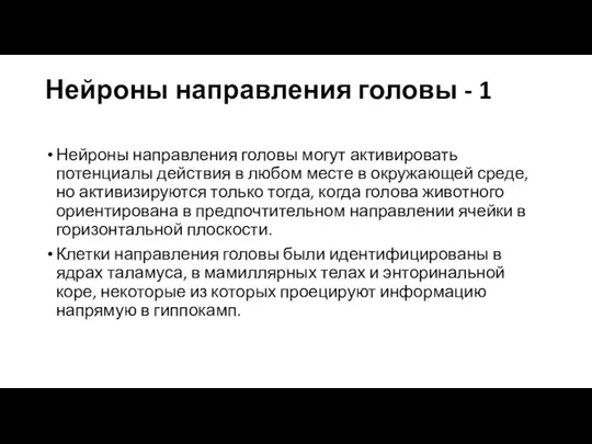 Нейроны направления головы - 1 Нейроны направления головы могут активировать потенциалы