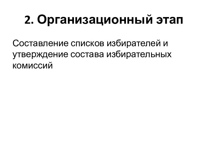 2. Организационный этап Составление списков избирателей и утверждение состава избирательных комиссий