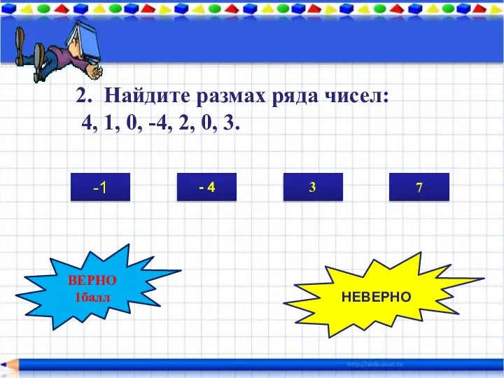 2. Найдите размах ряда чисел: 4, 1, 0, -4, 2, 0,