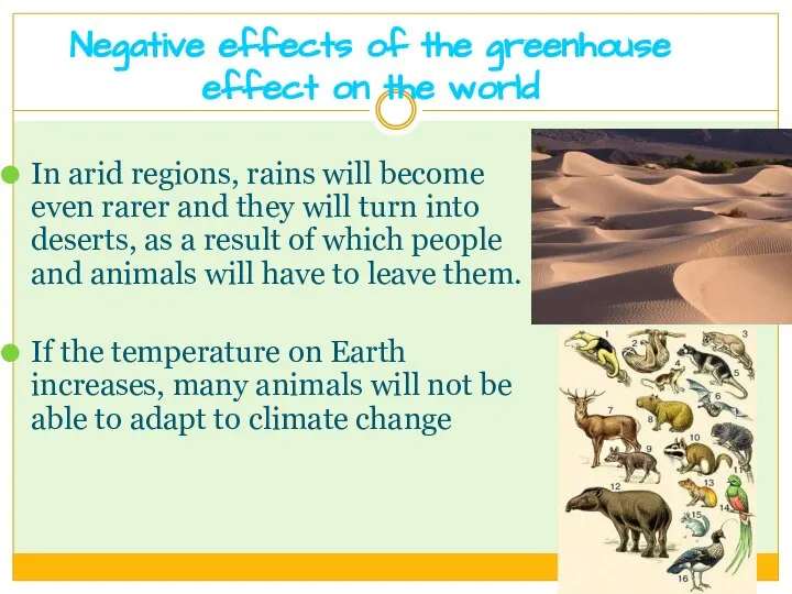 Negative effects of the greenhouse effect on the world In arid