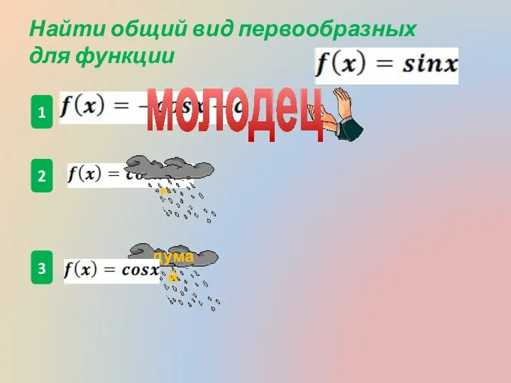 1 2 3 Найти общий вид первообразных для функции думай думай молодец