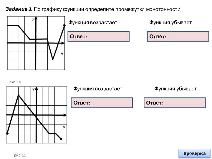 Задание 3. По графику функции определите промежутки монотонности функций Функция возрастает