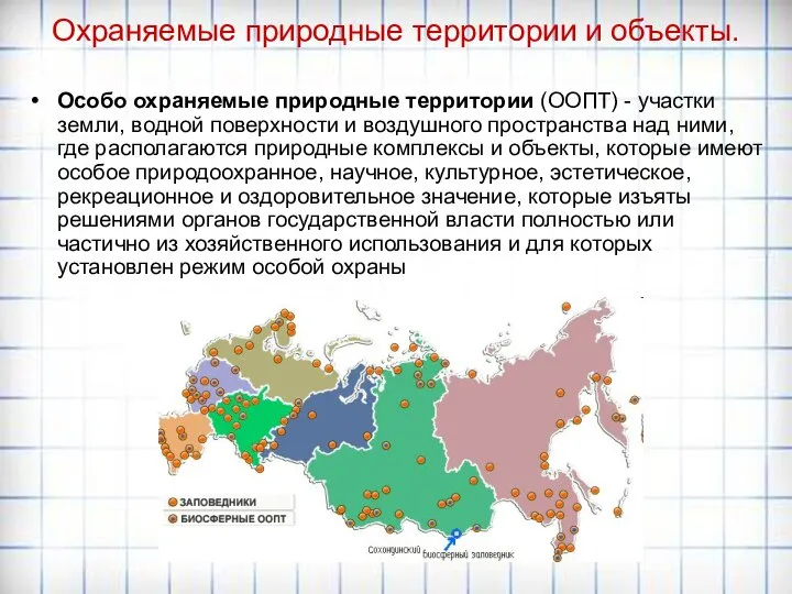 Охраняемые природные территории и объекты. Особо охраняемые природные территории (ООПТ) -