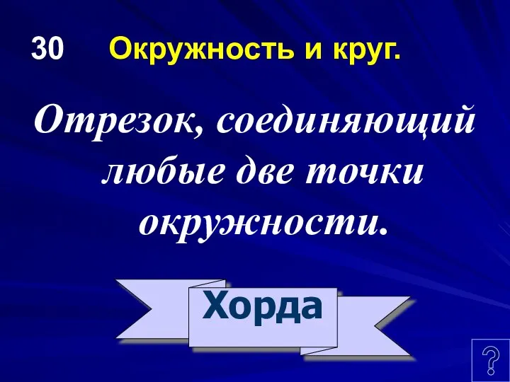 30 Окружность и круг. Отрезок, соединяющий любые две точки окружности. Хорда