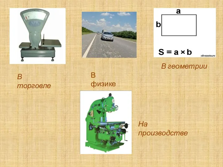 В торговле В геометрии На производстве В физике