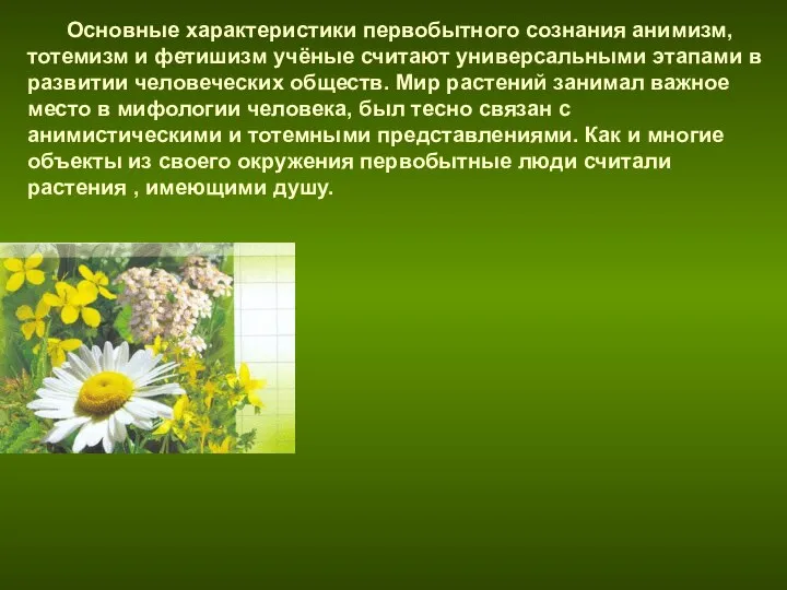 Основные характеристики первобытного сознания анимизм, тотемизм и фетишизм учёные считают универсальными