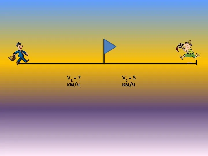 V2 = 5 км/ч V1 = 7 км/ч