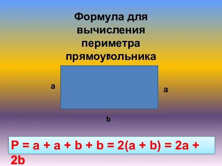 а b b а Формула для вычисления периметра прямоугольника P =