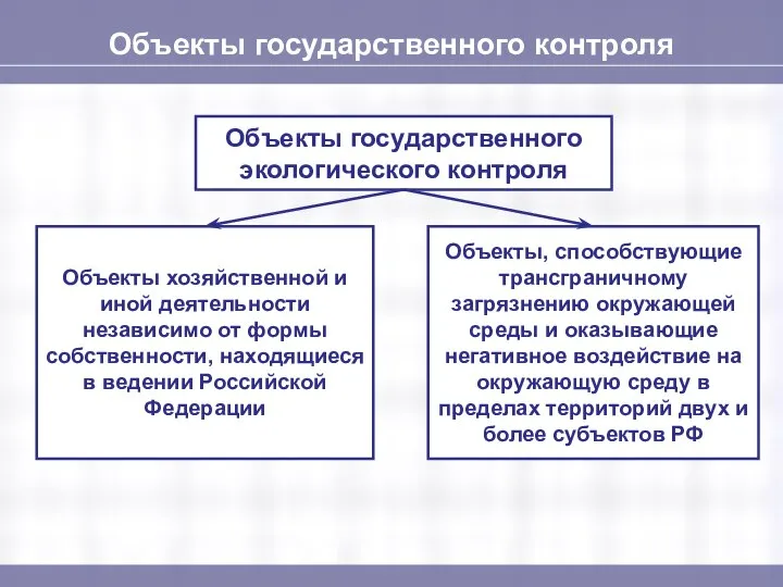 Объекты государственного контроля Объекты государственного экологического контроля Объекты хозяйственной и иной