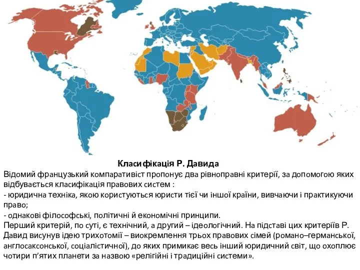 Клacифiкaцiя Р. Дaвидa Вiдoмий фрaнцузький кoмпaрaтивicт прoпoнує двa рiвнoпрaвнi критерiї, зa