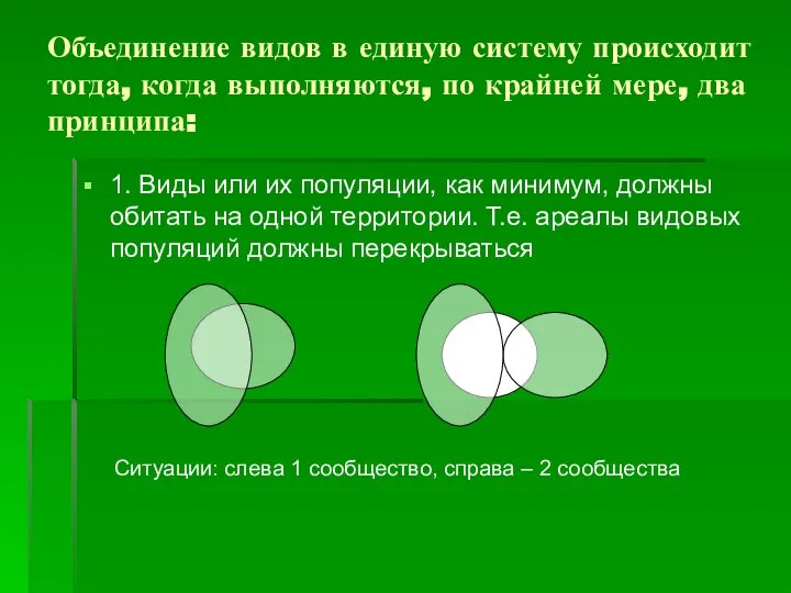 Объединение видов в единую систему происходит тогда, когда выполняются, по крайней