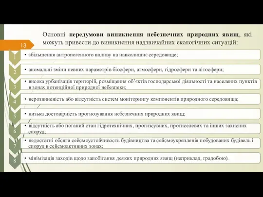 Основні передумови виникнення небезпечних природних явищ, які можуть привести до виникнення надзвичайних екологічних ситуацій: