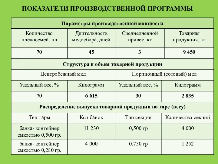 ПОКАЗАТЕЛИ ПРОИЗВОДСТВЕННОЙ ПРОГРАММЫ