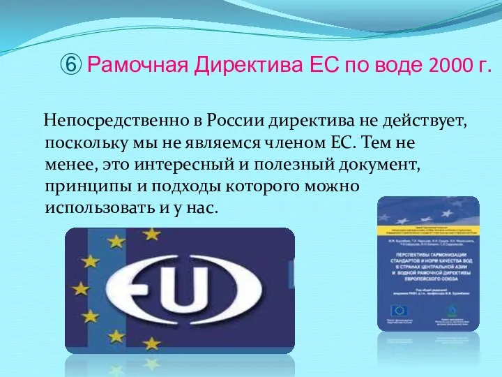 ⑥ Рамочная Директива ЕС по воде 2000 г. Непосредственно в России