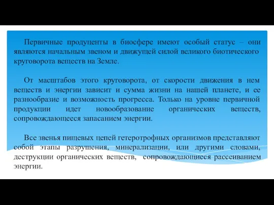 Первичные продуценты в биосфере имеют особый статус – они являются начальным