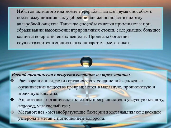 Избыток активного ила может перерабатываться двумя способами: после высушивания как удобрение