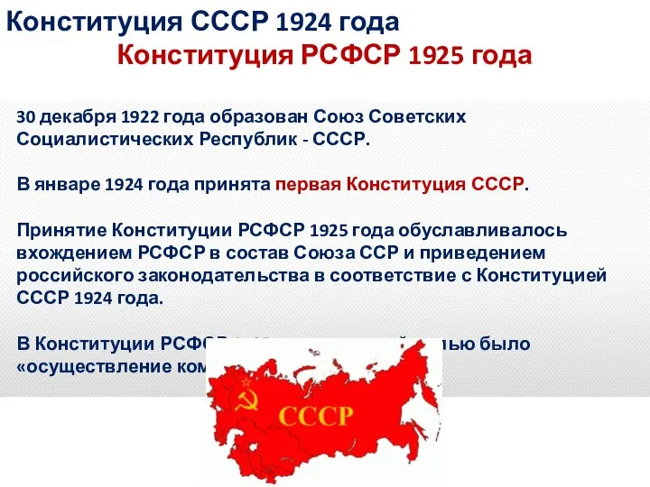 Конституция СССР 1924 года Конституция РСФСР 1925 года 30 декабря 1922