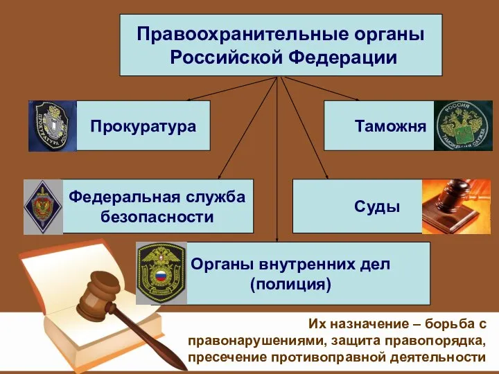Правоохранительные органы Российской Федерации Прокуратура Таможня Федеральная служба безопасности Суды Органы