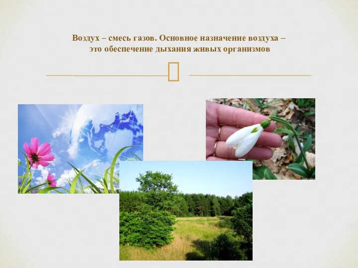 Воздух – смесь газов. Основное назначение воздуха – это обеспечение дыхания живых организмов