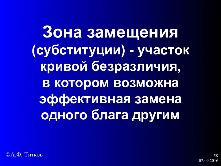 02.09.2016 Зона замещения (субституции) - участок кривой безразличия, в котором возможна