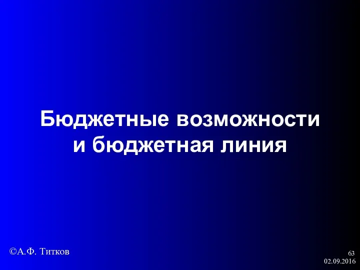 02.09.2016 Бюджетные возможности и бюджетная линия ©А.Ф. Титков