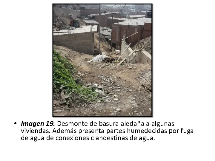 Imagen 19. Desmonte de basura aledaña a algunas viviendas. Además presenta