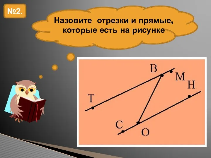 Назовите отрезки и прямые, которые есть на рисунке №2.