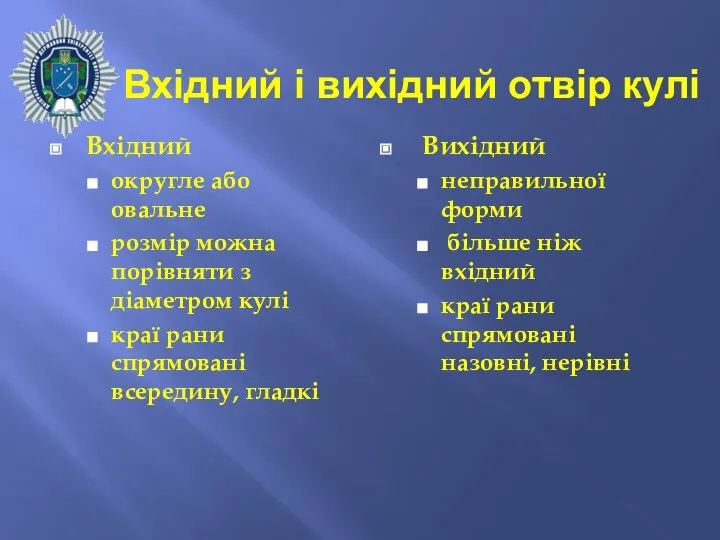 Вхідний і вихідний отвір кулі Вхідний округле або овальне розмір можна