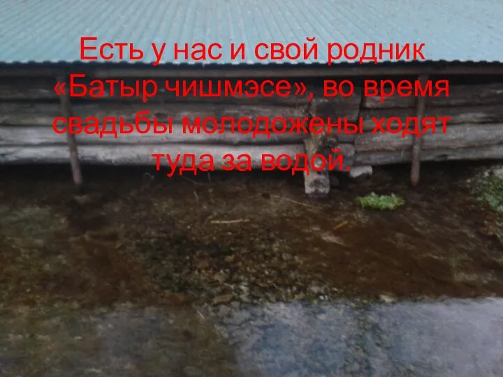 Есть у нас и свой родник «Батыр чишмэсе», во время свадьбы молодожены ходят туда за водой.