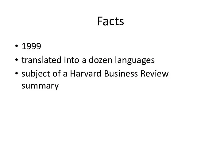 Facts 1999 translated into a dozen languages subject of a Harvard Business Review summary