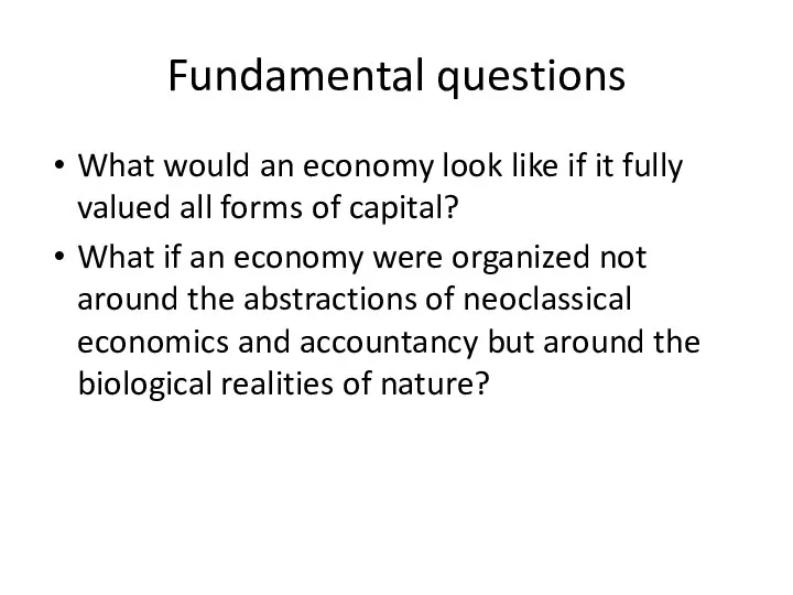 Fundamental questions What would an economy look like if it fully