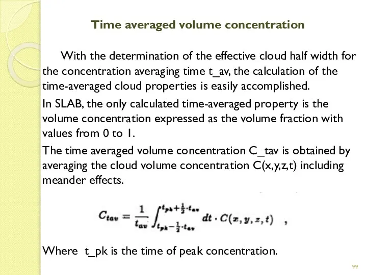 Time averaged volume concentration With the determination of the effective cloud