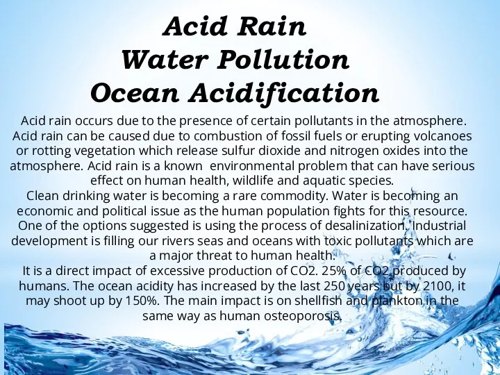 Acid Rain Water Pollution Ocean Acidification Acid rain occurs due to