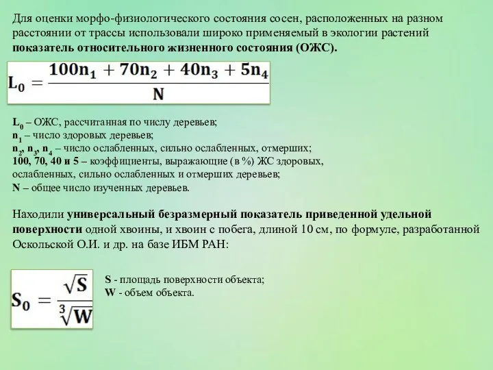 Для оценки морфо-физиологического состояния сосен, расположенных на разном расстоянии от трассы