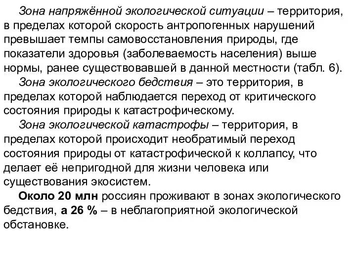 Зона напряжённой экологической ситуации – территория, в пределах которой скорость антропогенных