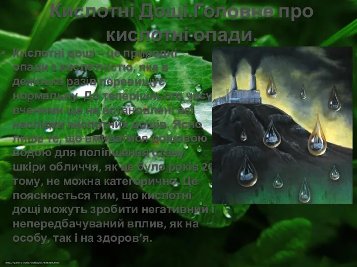 Кислотні Дощі.Головне про кислотні опади. Кислотні дощі – це природні опади