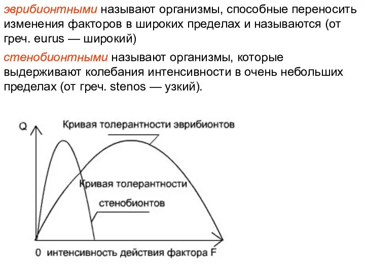 эврибионтными называют организмы, способные переносить изменения факторов в широких пределах и