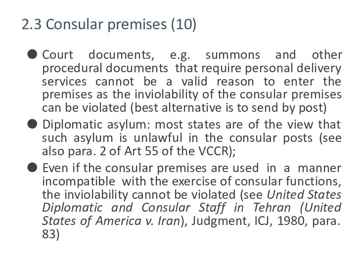 2.3 Consular premises (10) Court documents, e.g. summons and other procedural