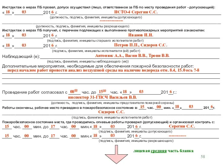 Инструктаж о мерах ПБ провел, допуск осуществил (лицо, ответственное за ПБ